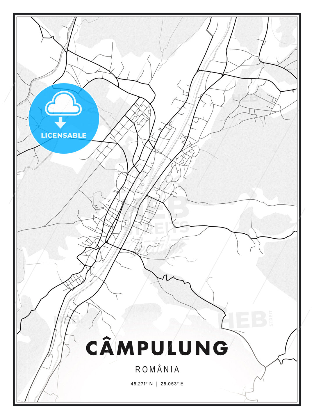 Câmpulung, Romania, Modern Print Template in Various Formats - HEBSTREITS Sketches