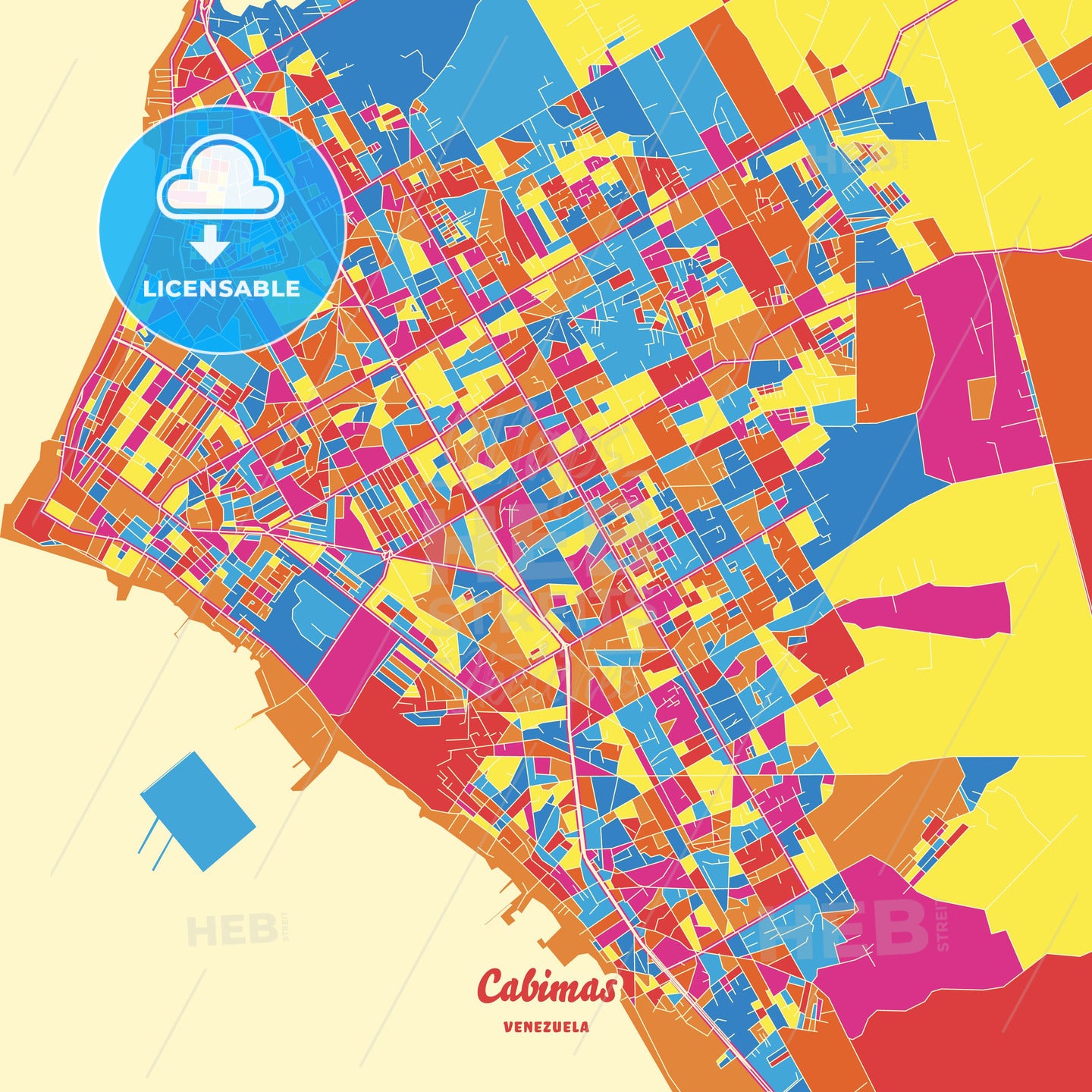 Cabimas, Venezuela Crazy Colorful Street Map Poster Template - HEBSTREITS Sketches