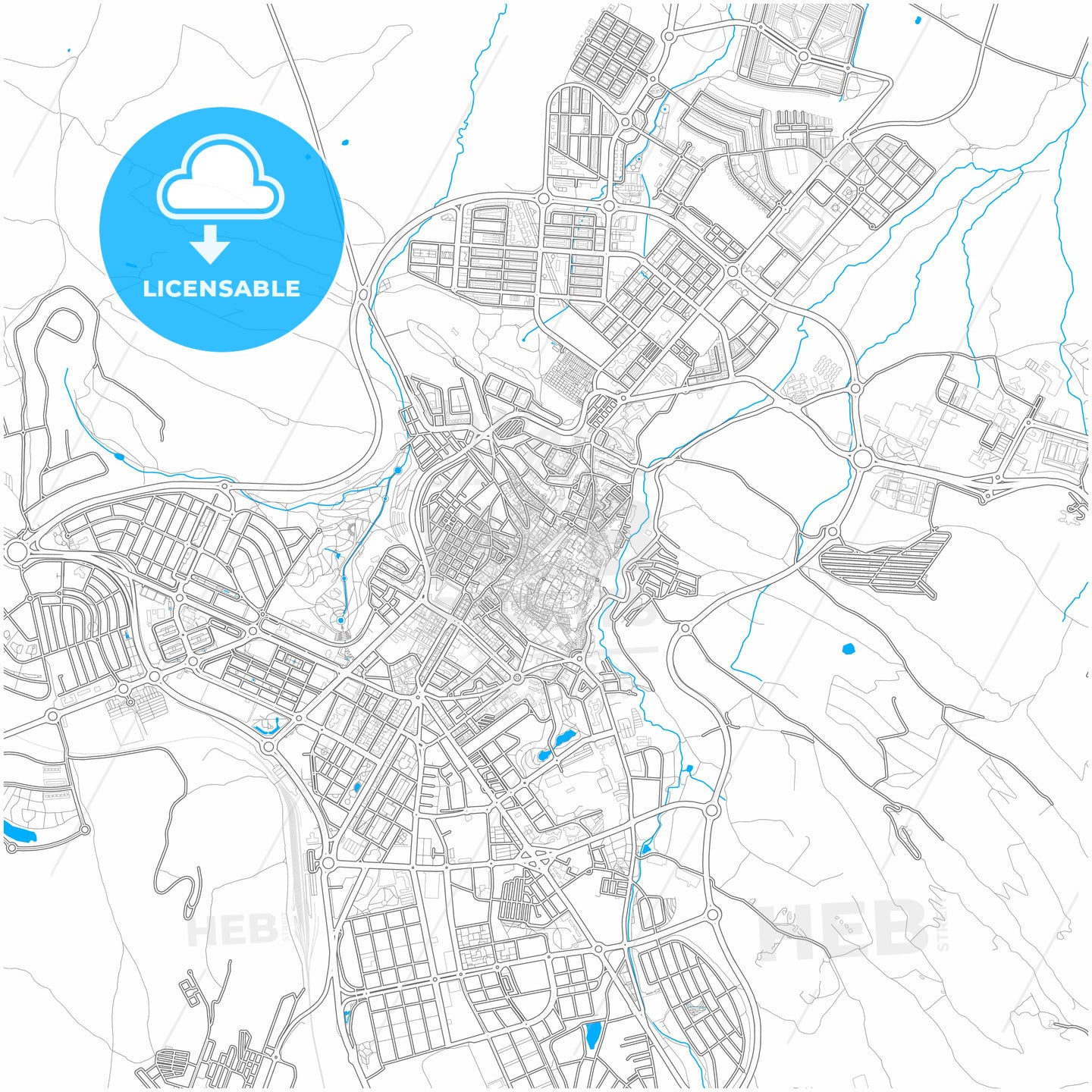 Cáceres, Cáceres, Spain, city map with high quality roads.