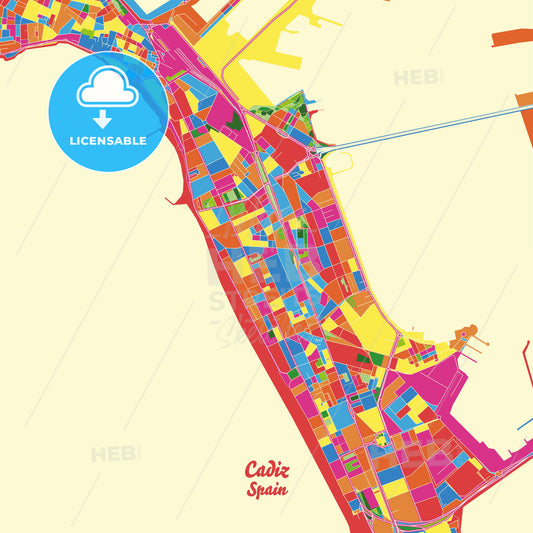Cadiz, Spain Crazy Colorful Street Map Poster Template - HEBSTREITS Sketches