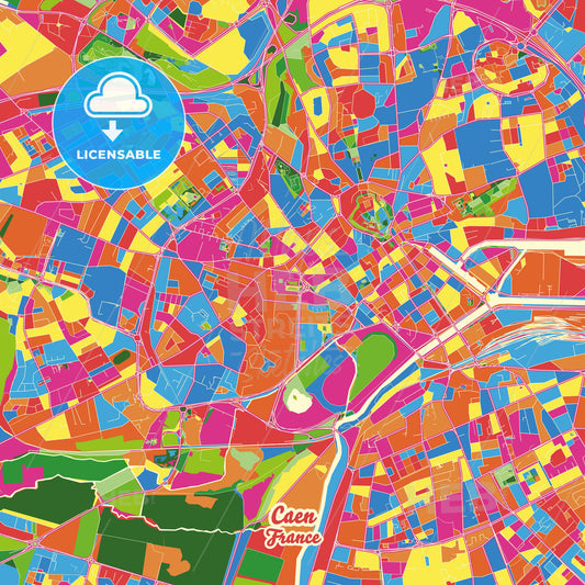 Caen, France Crazy Colorful Street Map Poster Template - HEBSTREITS Sketches