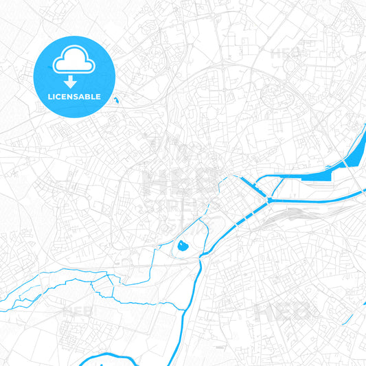 Caen, France PDF vector map with water in focus