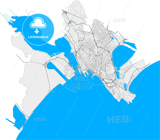 Cagliari, Sardinia, Italy, high quality vector map