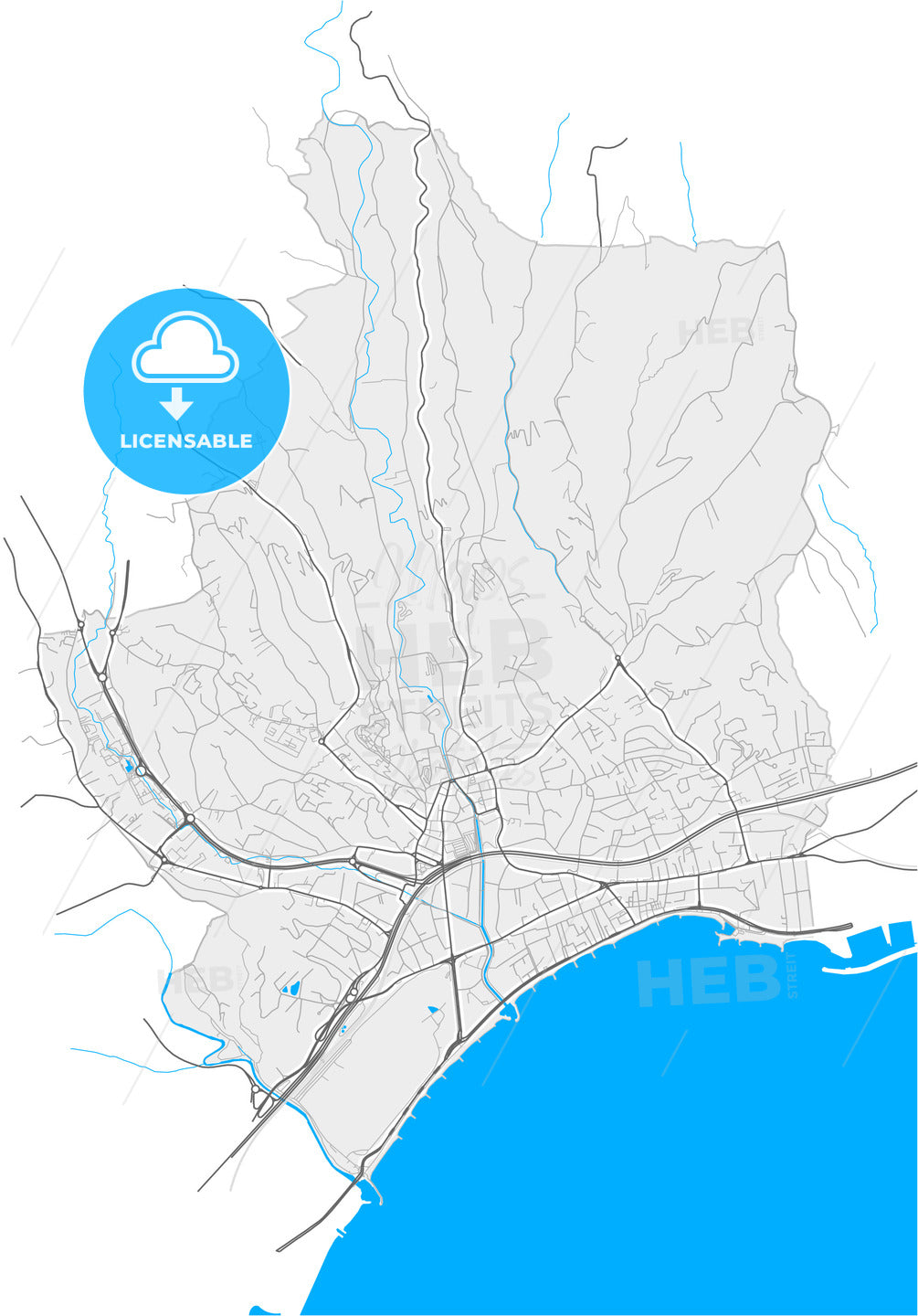 Cagnes-sur-Mer, Alpes-Maritimes, France, high quality vector map