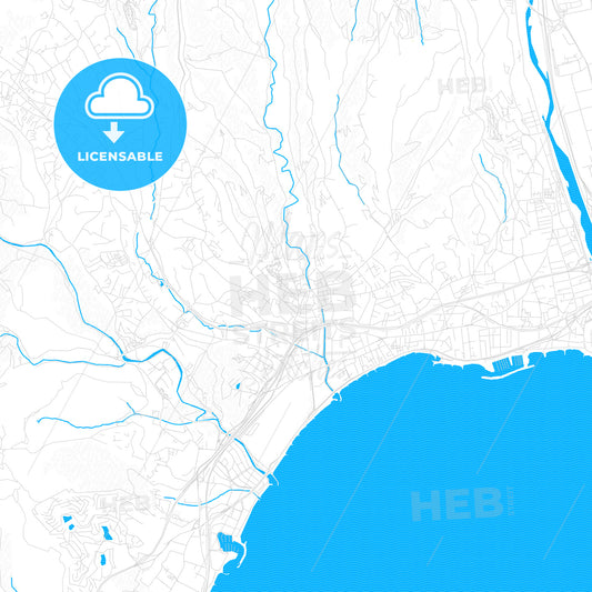 Cagnes-sur-Mer, France PDF vector map with water in focus