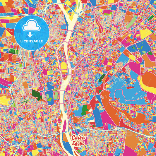 Cairo, Egypt Crazy Colorful Street Map Poster Template - HEBSTREITS Sketches