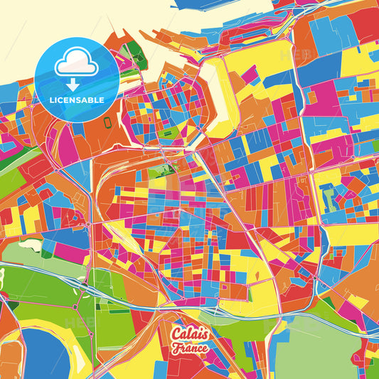 Calais, France Crazy Colorful Street Map Poster Template - HEBSTREITS Sketches