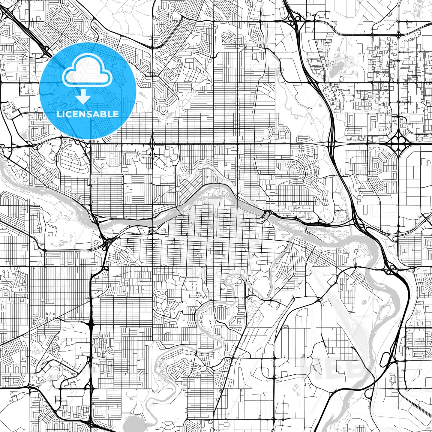 Calgary, Alberta, Downtown City Map, Light