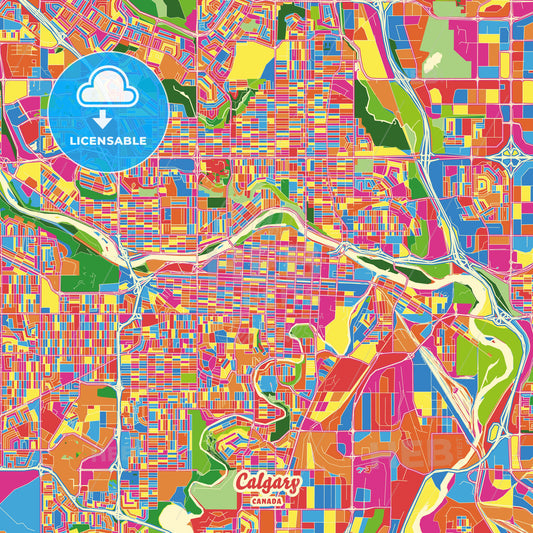 Calgary, Canada Crazy Colorful Street Map Poster Template - HEBSTREITS Sketches
