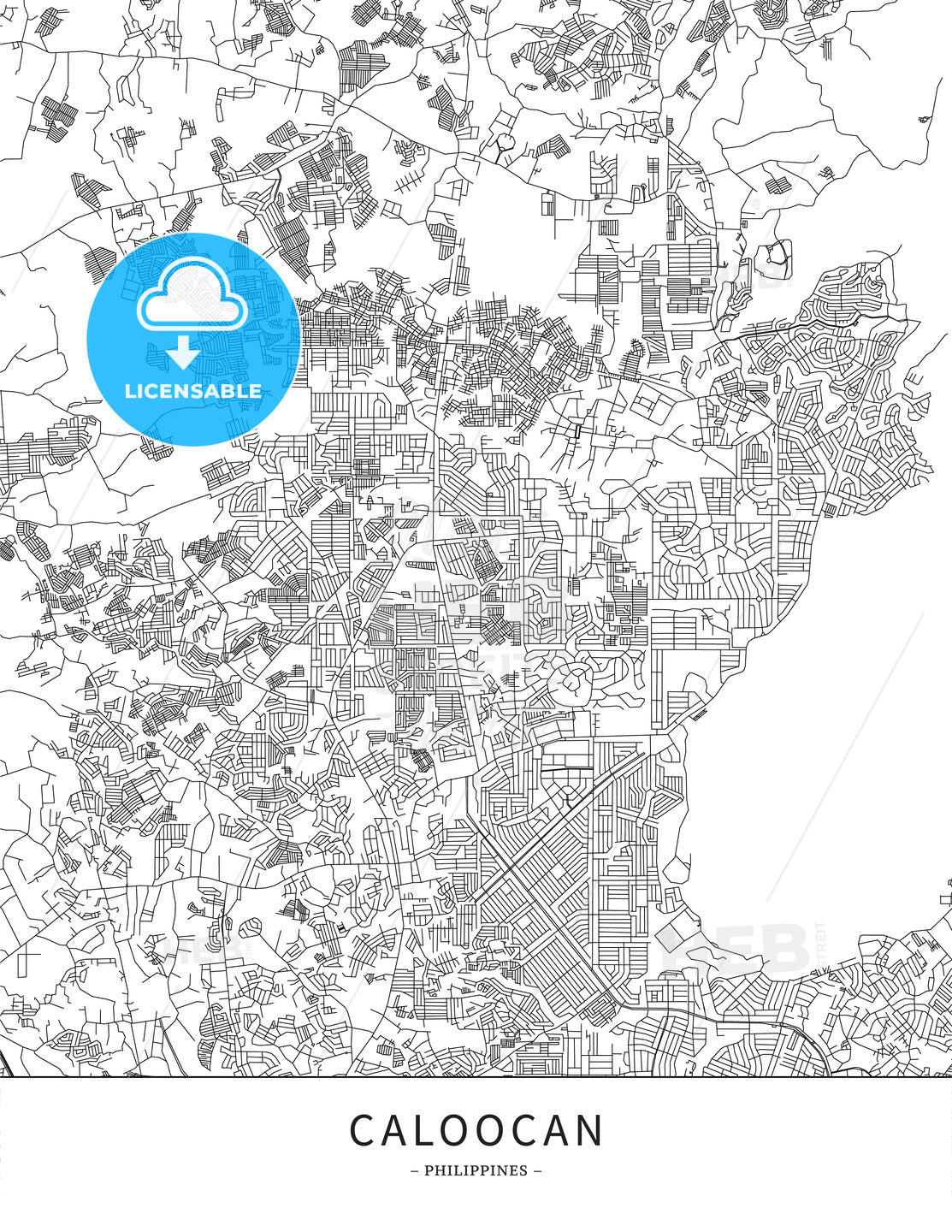 Caloocan, Philippines, Map poster borderless print template - HEBSTREITS