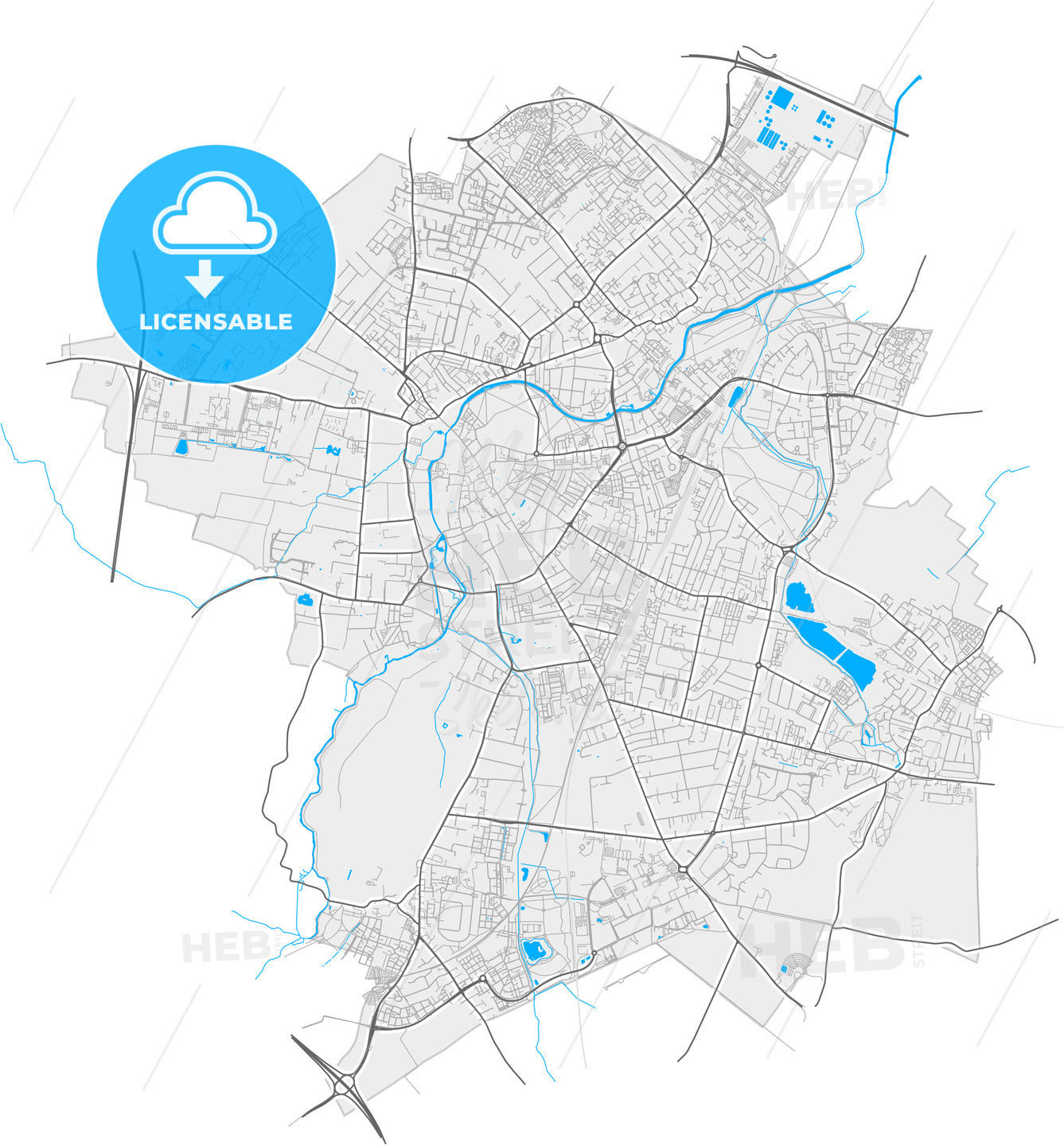 Cambridge, East of England, England, high quality vector map