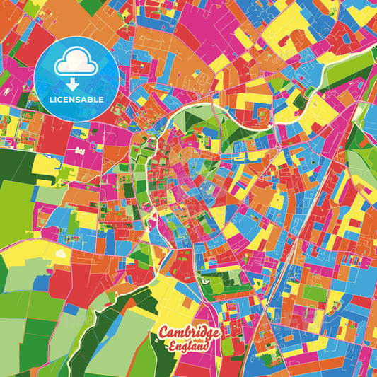 Cambridge, England Crazy Colorful Street Map Poster Template - HEBSTREITS Sketches