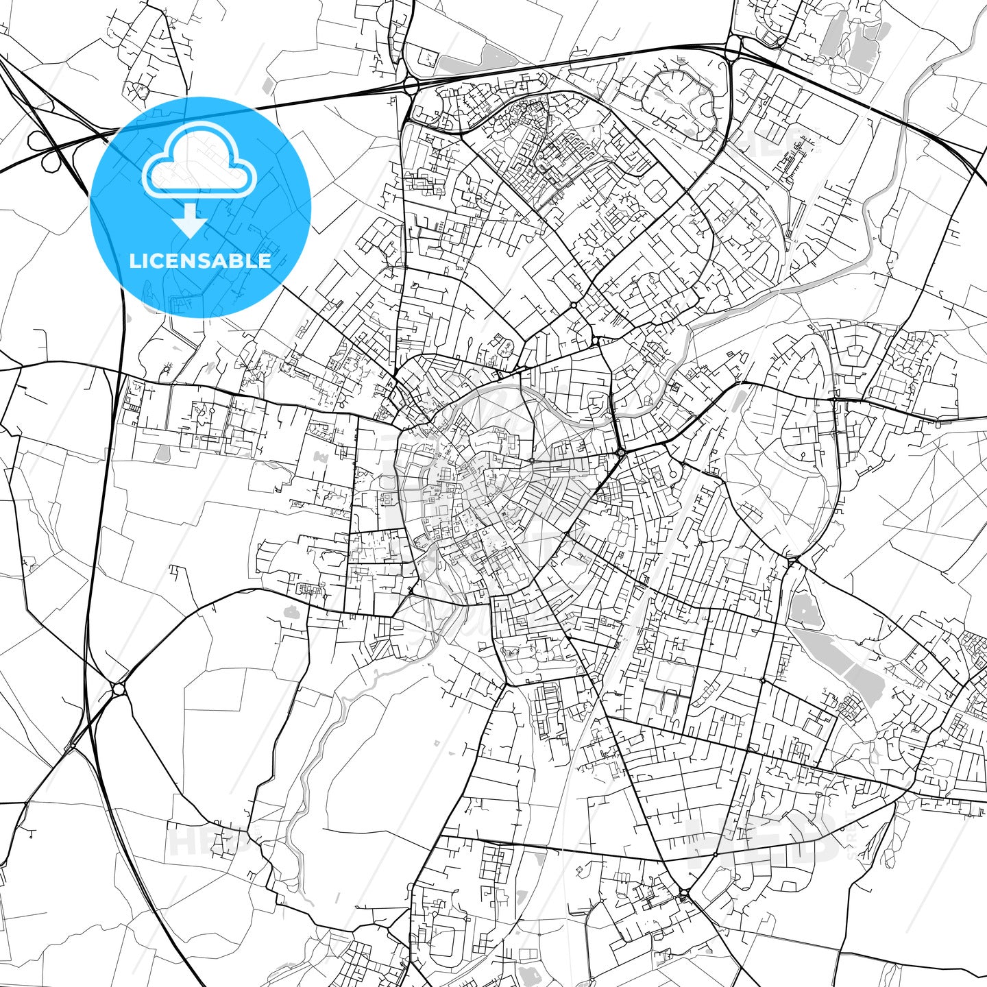 Cambridge, England, UK, Vector Map - Light