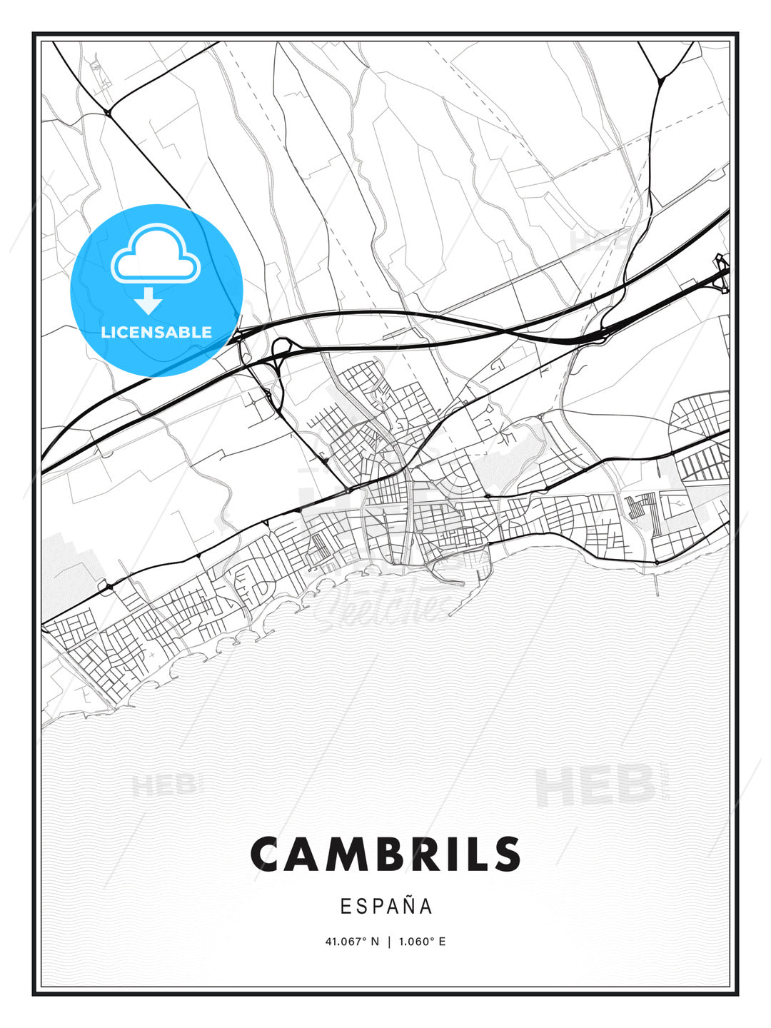 Cambrils, Spain, Modern Print Template in Various Formats - HEBSTREITS Sketches