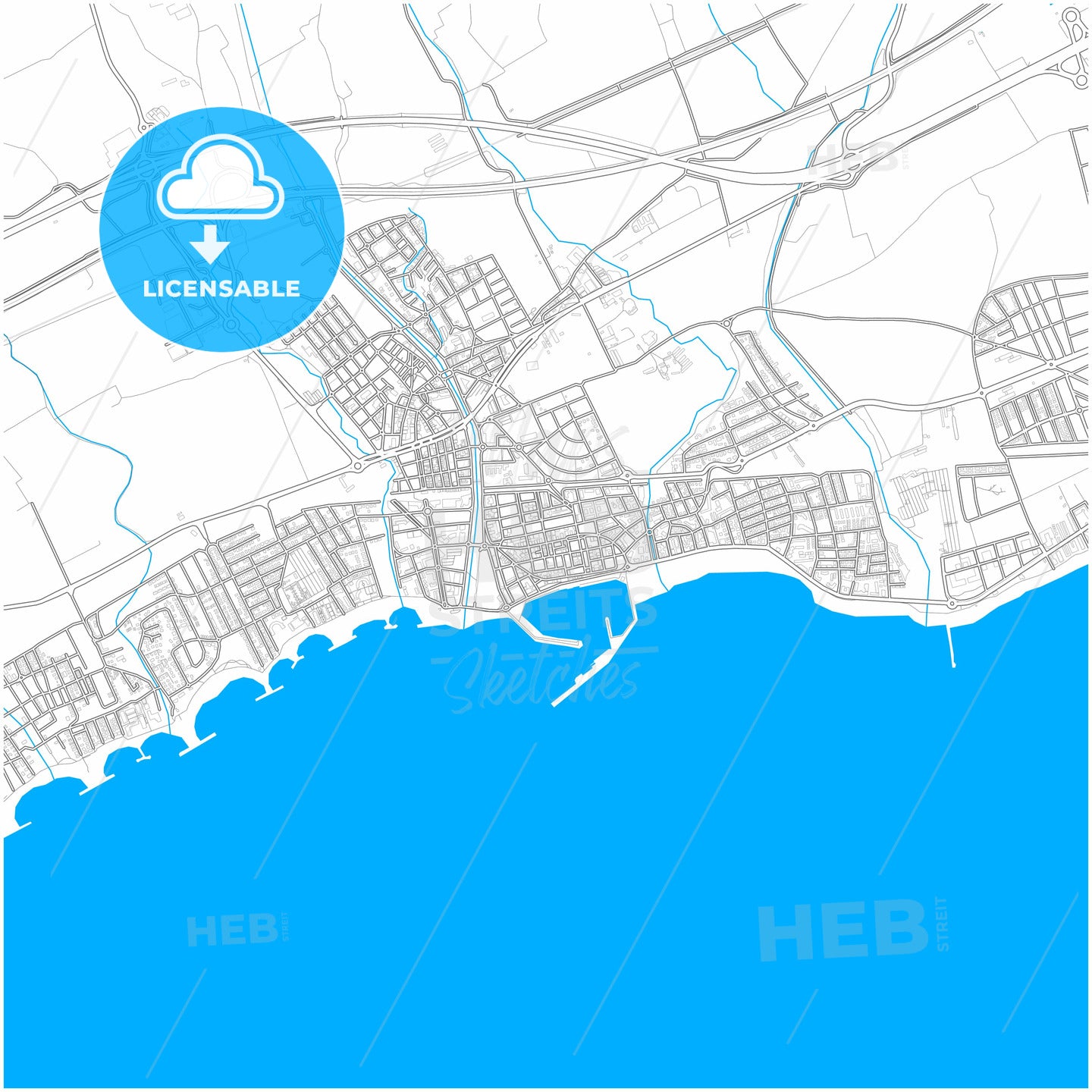 Cambrils, Tarragona, Spain, city map with high quality roads.