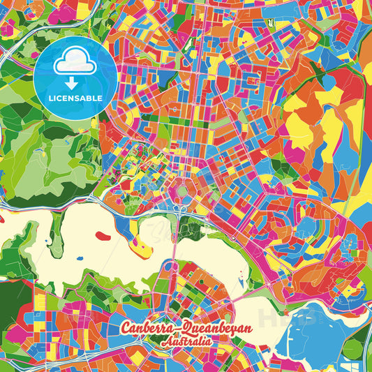 Canberra–Queanbeyan, Australia Crazy Colorful Street Map Poster Template - HEBSTREITS Sketches