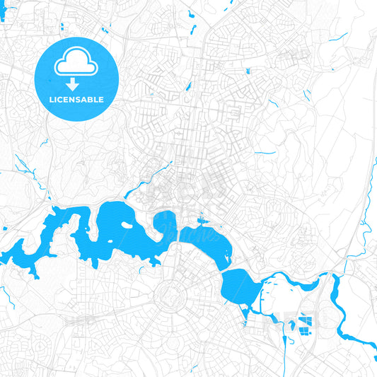 Canberra–Queanbeyan, Australia PDF vector map with water in focus