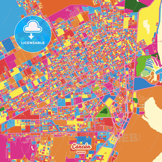 Cancún, Mexico Crazy Colorful Street Map Poster Template - HEBSTREITS Sketches