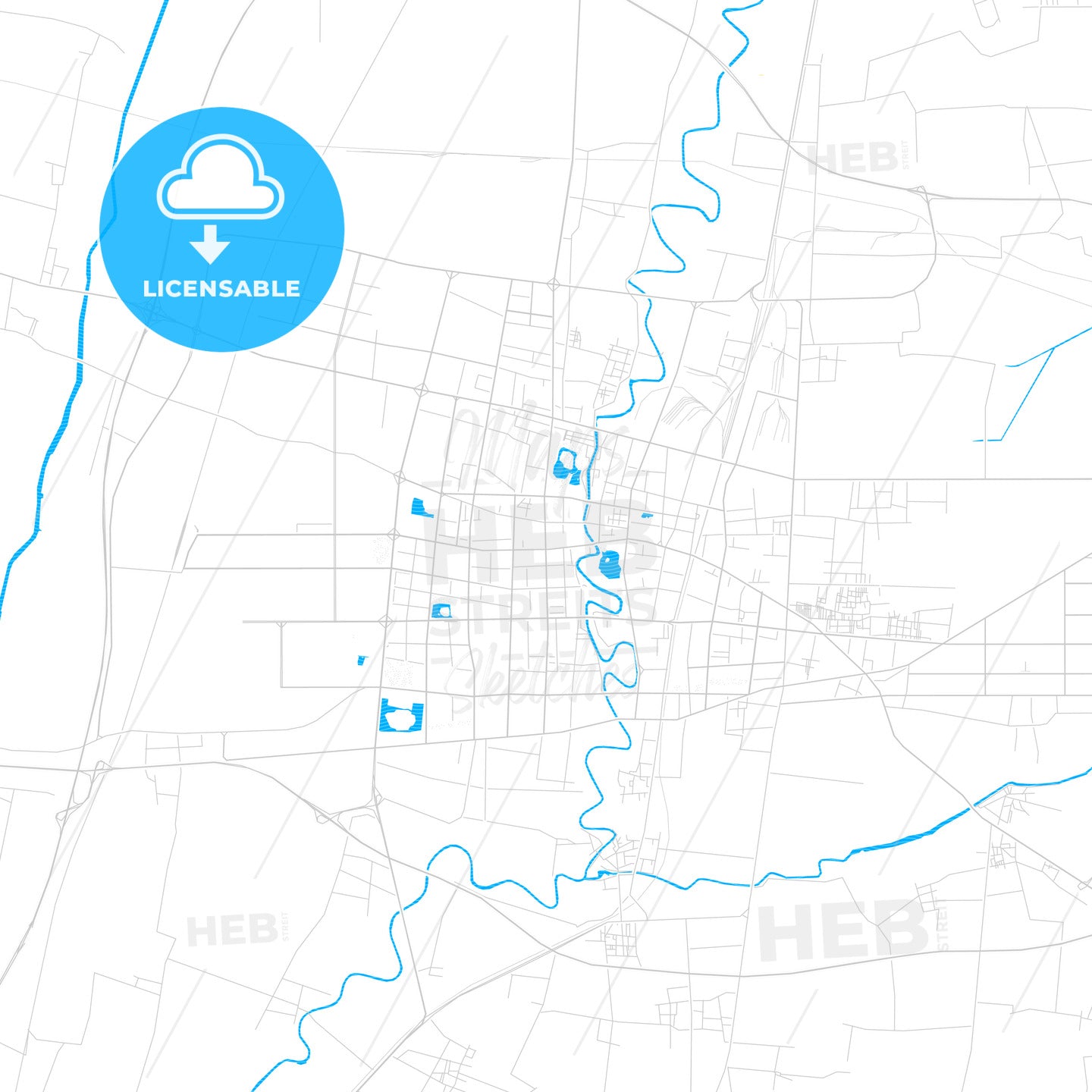 Cangzhou, China PDF vector map with water in focus