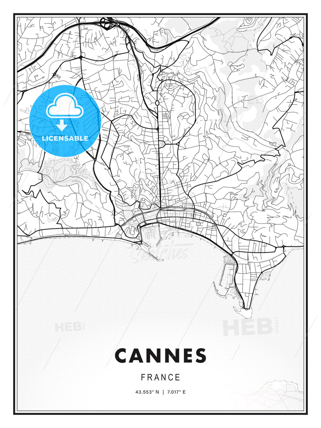 Cannes, France, Modern Print Template in Various Formats - HEBSTREITS Sketches