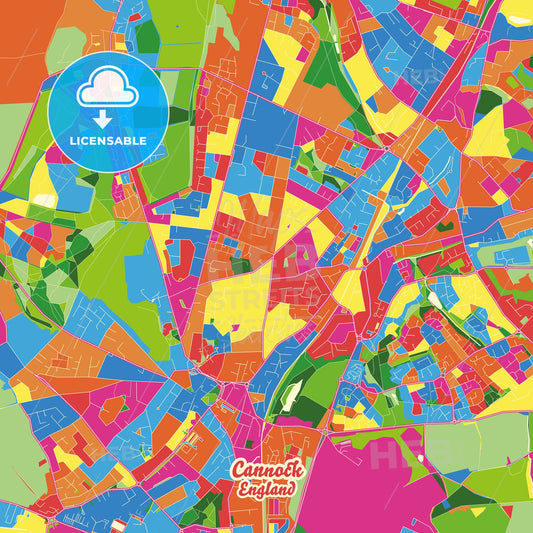 Cannock, England Crazy Colorful Street Map Poster Template - HEBSTREITS Sketches