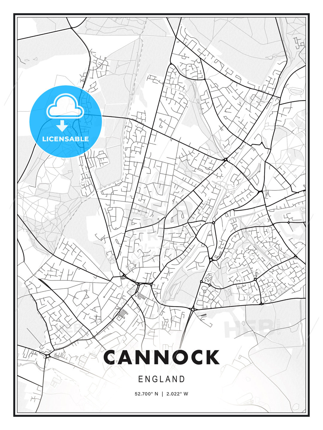 Cannock, England, Modern Print Template in Various Formats - HEBSTREITS Sketches