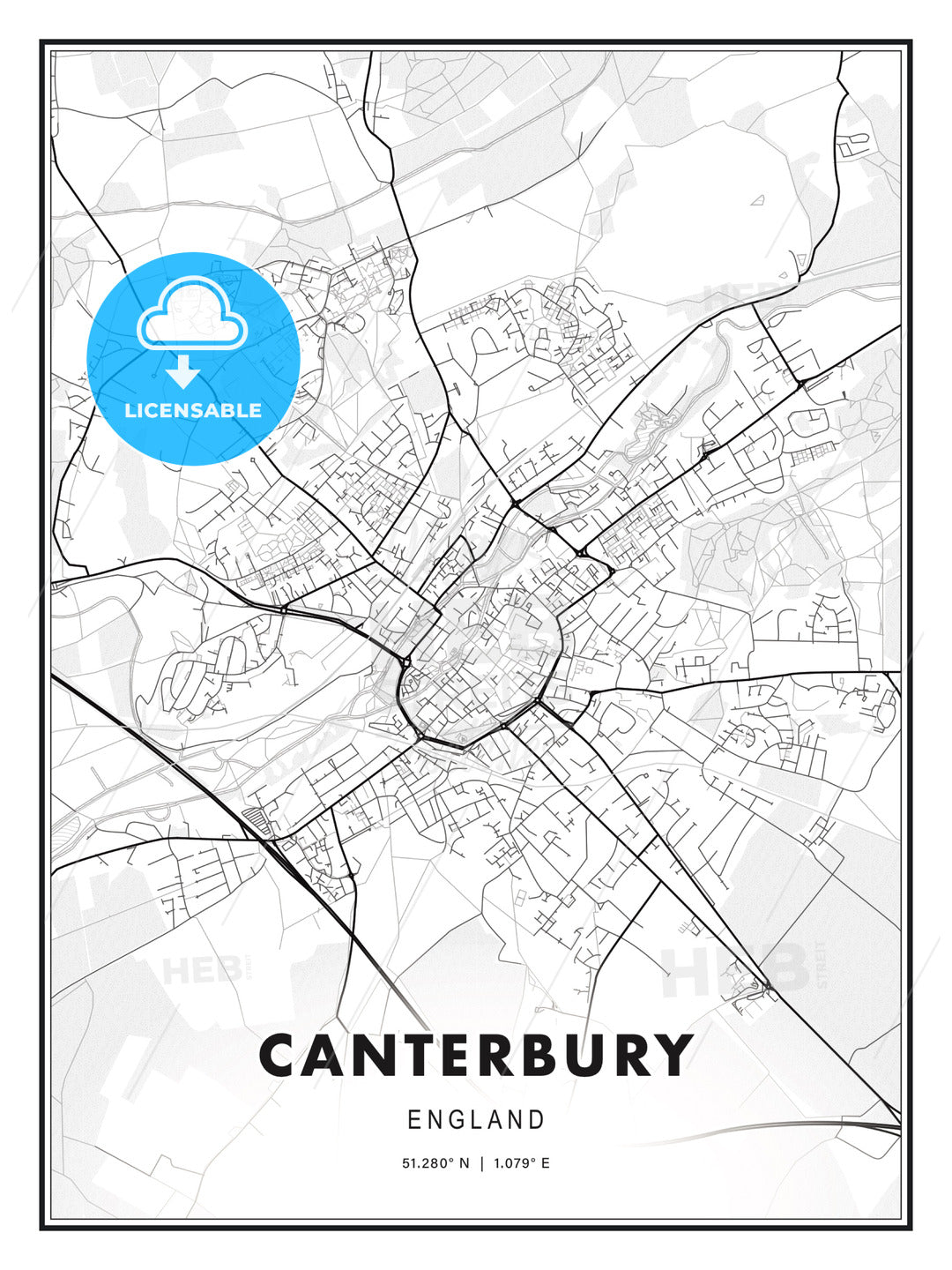 Canterbury, England, Modern Print Template in Various Formats - HEBSTREITS Sketches
