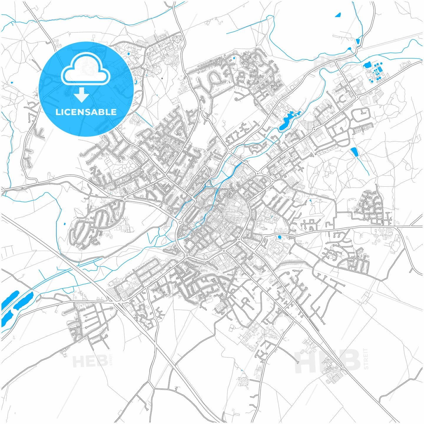 Canterbury, South East England, England, city map with high quality roads.