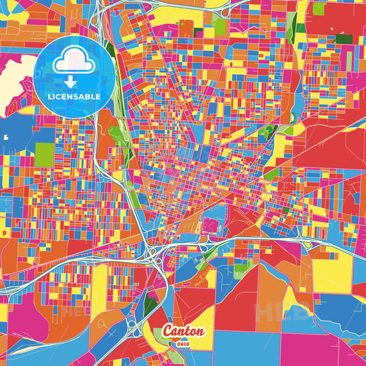 Canton, United States Crazy Colorful Street Map Poster Template - HEBSTREITS Sketches