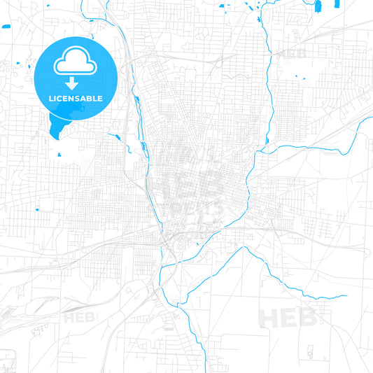 Canton, Ohio, United States, PDF vector map with water in focus