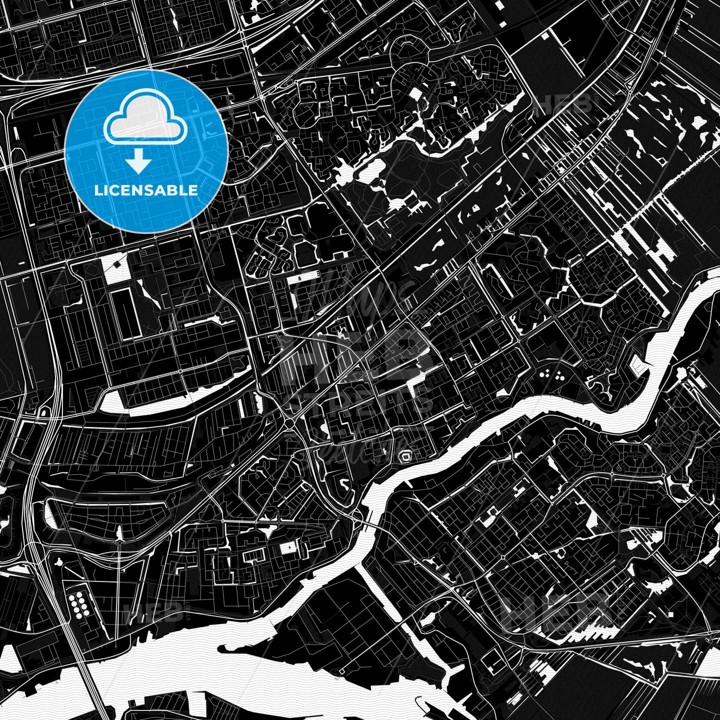 Capelle Aan Den Ijssel, Netherlands Pdf Vector Map Black And White ...