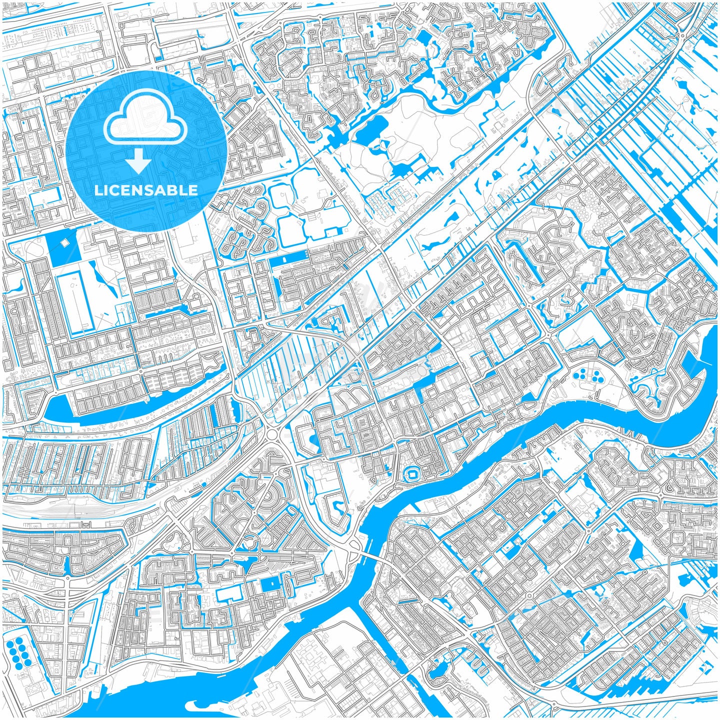 Capelle aan den IJssel, South Holland, Netherlands, city map with high quality roads.