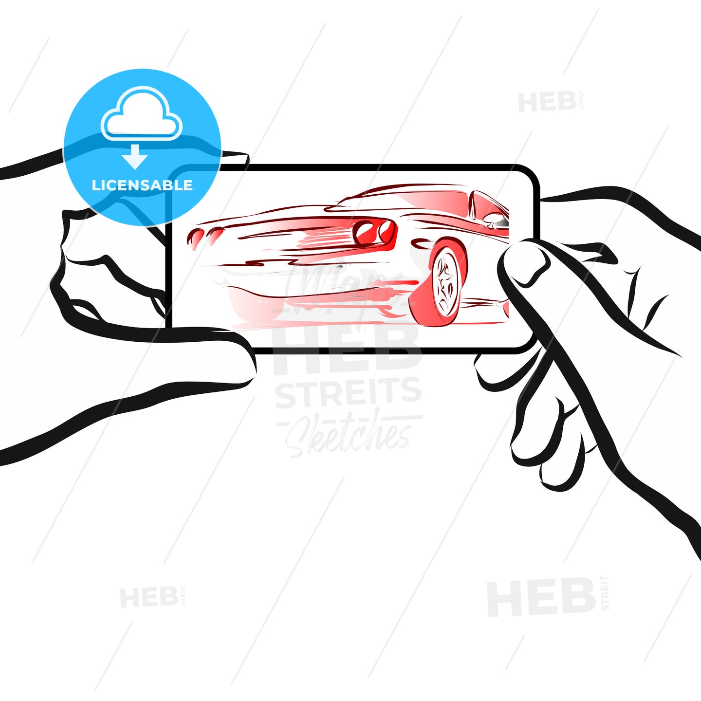 Car Rental App Concept Sketch with Smartphone in Hands – instant download