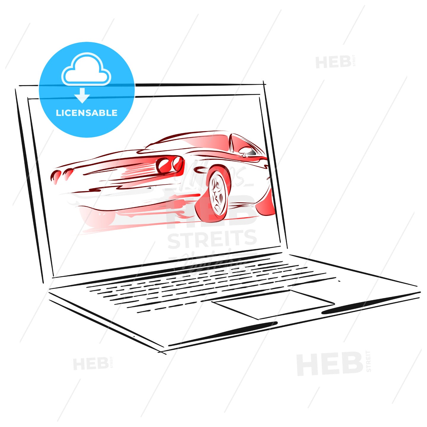Car Rental App for Laptop Concept Sketch – instant download