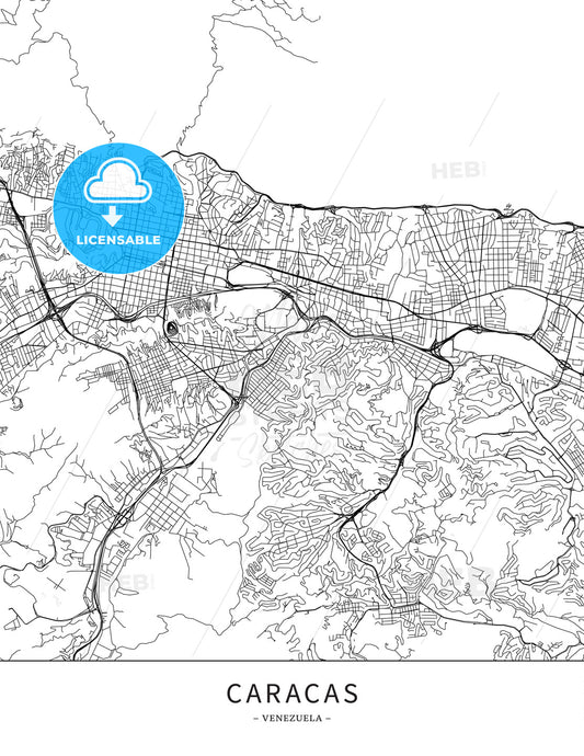 Caracas, Venezuela, Map poster borderless print template - HEBSTREITS