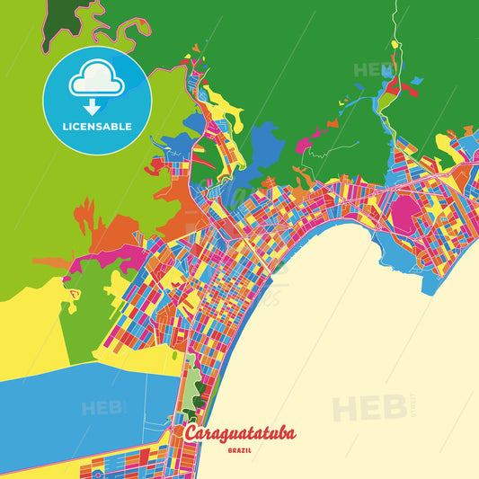 Caraguatatuba, Brazil Crazy Colorful Street Map Poster Template - HEBSTREITS Sketches