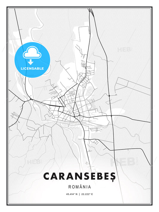 Caransebeș, Romania, Modern Print Template in Various Formats - HEBSTREITS Sketches