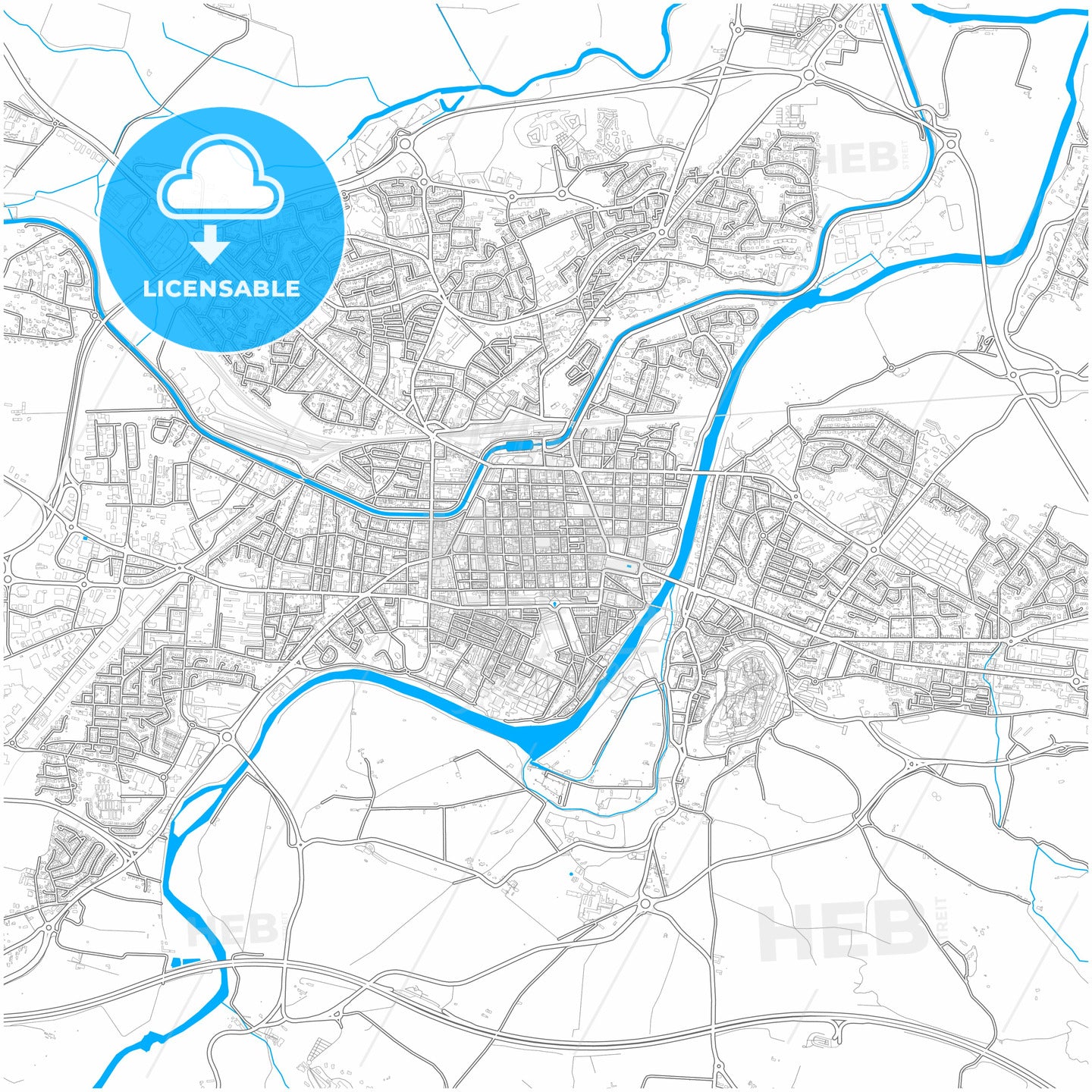 Carcassonne, Aude, France, city map with high quality roads.