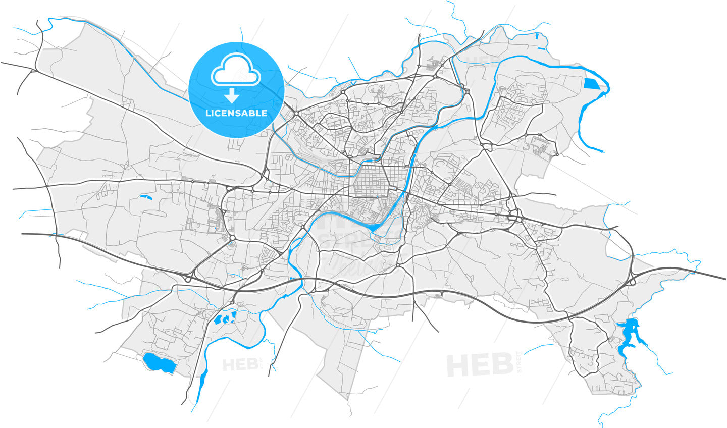 Carcassonne, Aude, France, high quality vector map