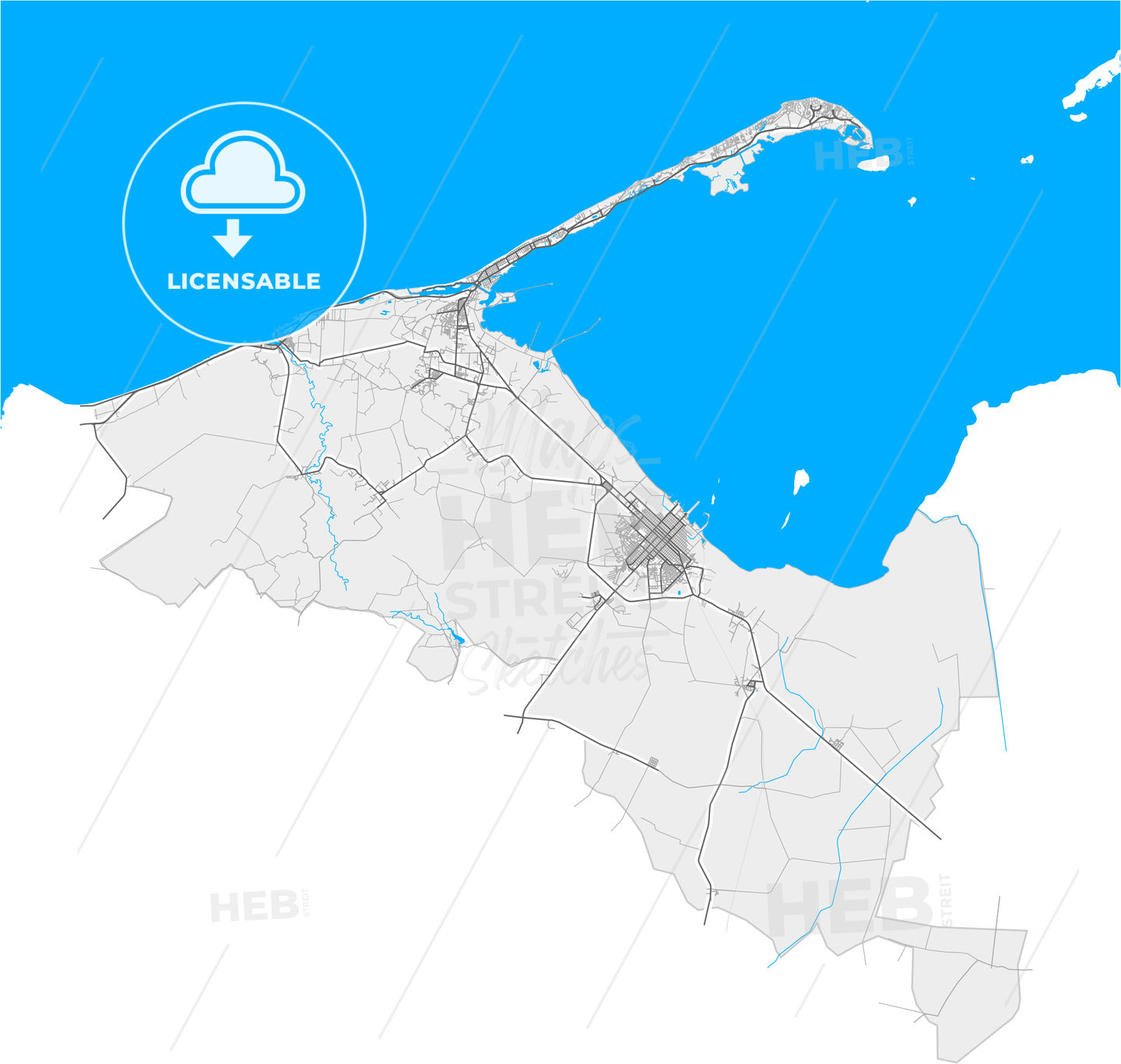 Cárdenas, Matanzas, Cuba, high quality vector map