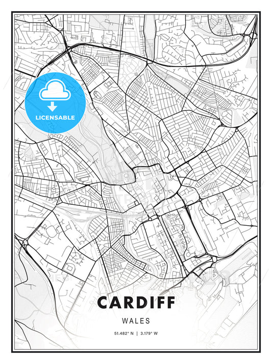 Cardiff, Wales, Modern Print Template in Various Formats - HEBSTREITS Sketches