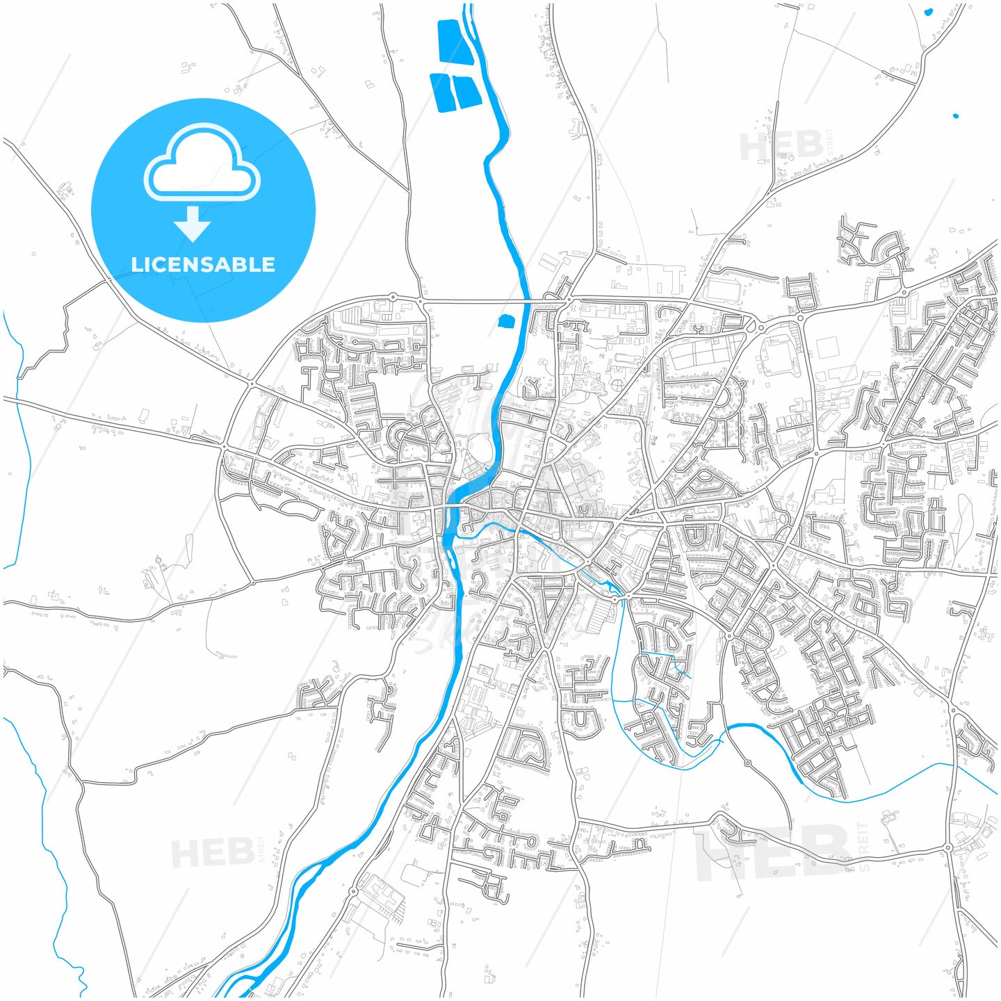 Carlow, County Carlow &amp; County Laois, Ireland, city map with high quality roads.