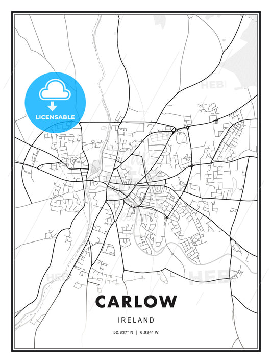 Carlow, Ireland, Modern Print Template in Various Formats - HEBSTREITS Sketches