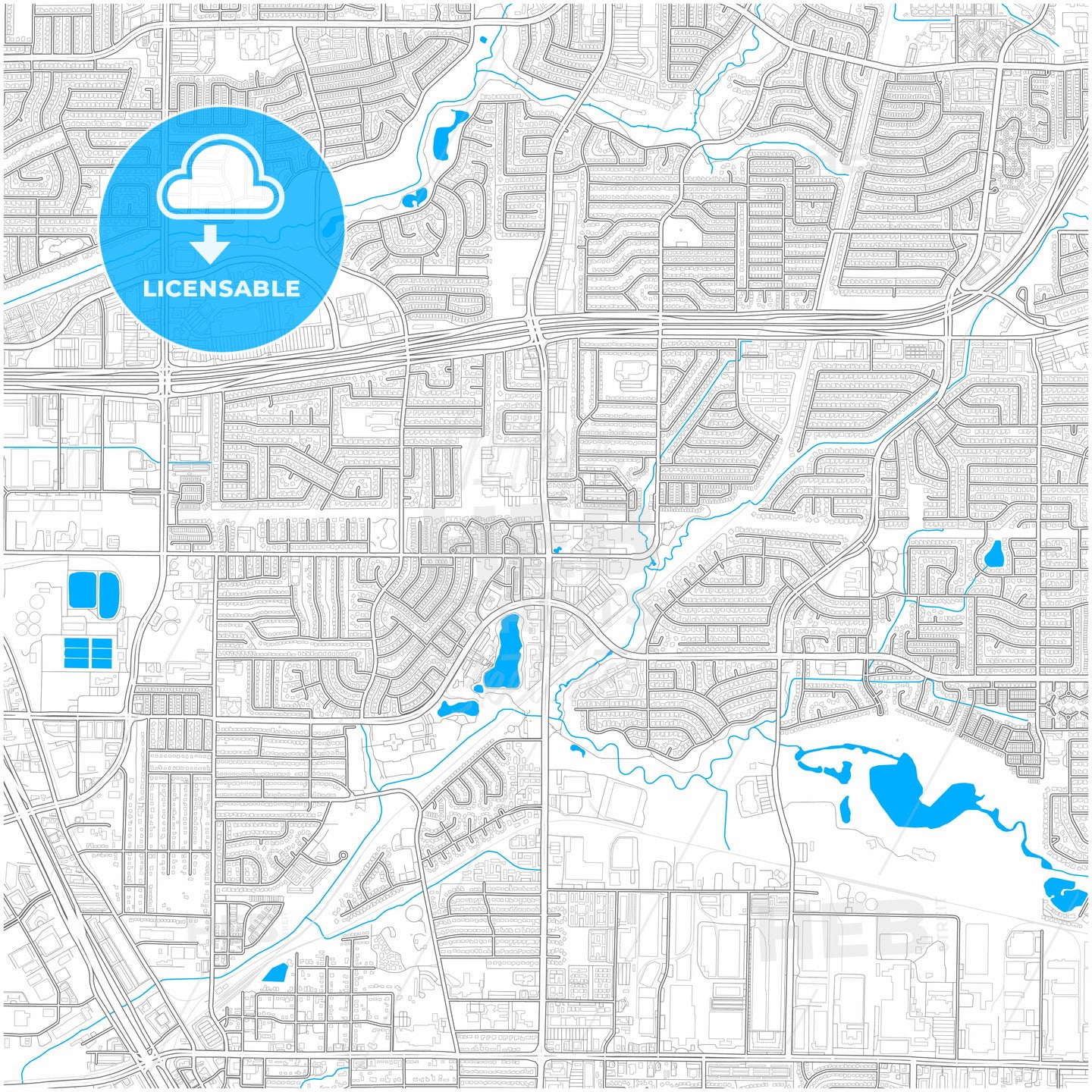 Carrollton, Texas, United States, city map with high quality roads.