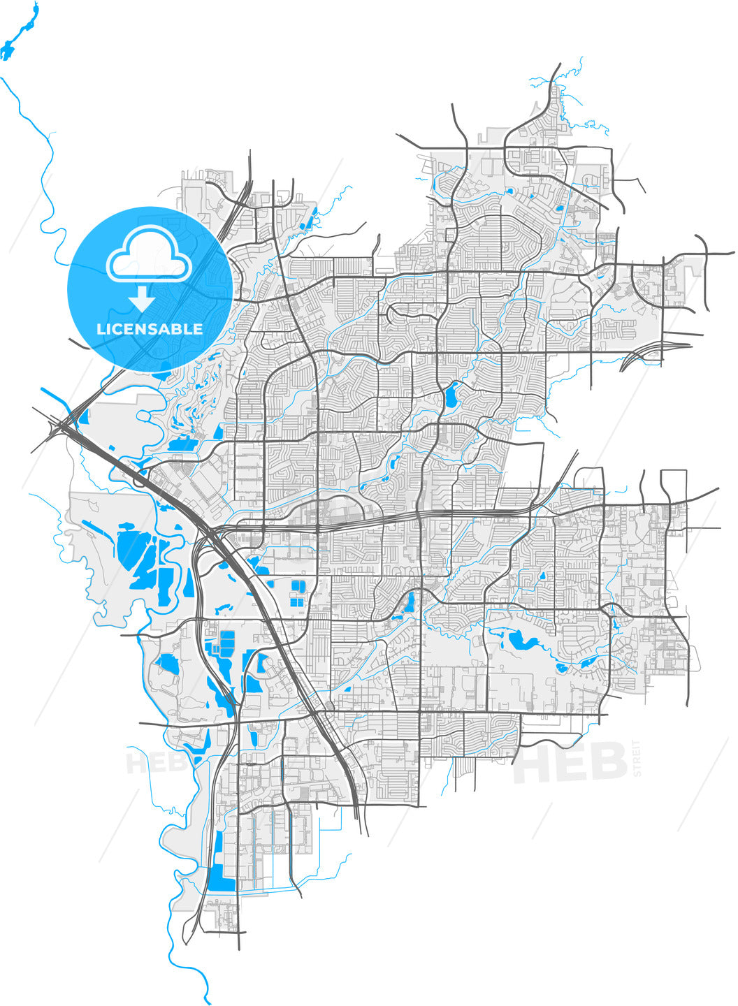 Carrollton, Texas, United States, high quality vector map