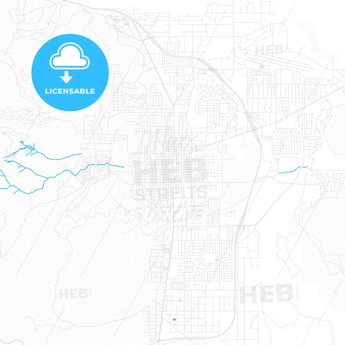 Carson City, Nevada, United States, PDF vector map with water in focus