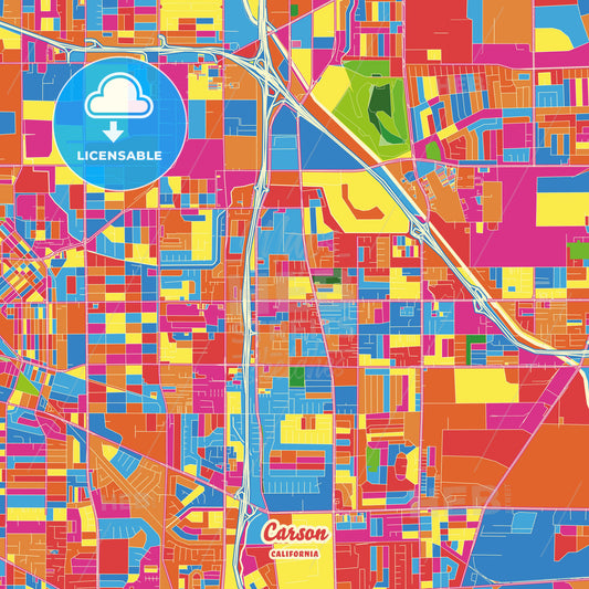 Carson, United States Crazy Colorful Street Map Poster Template - HEBSTREITS Sketches