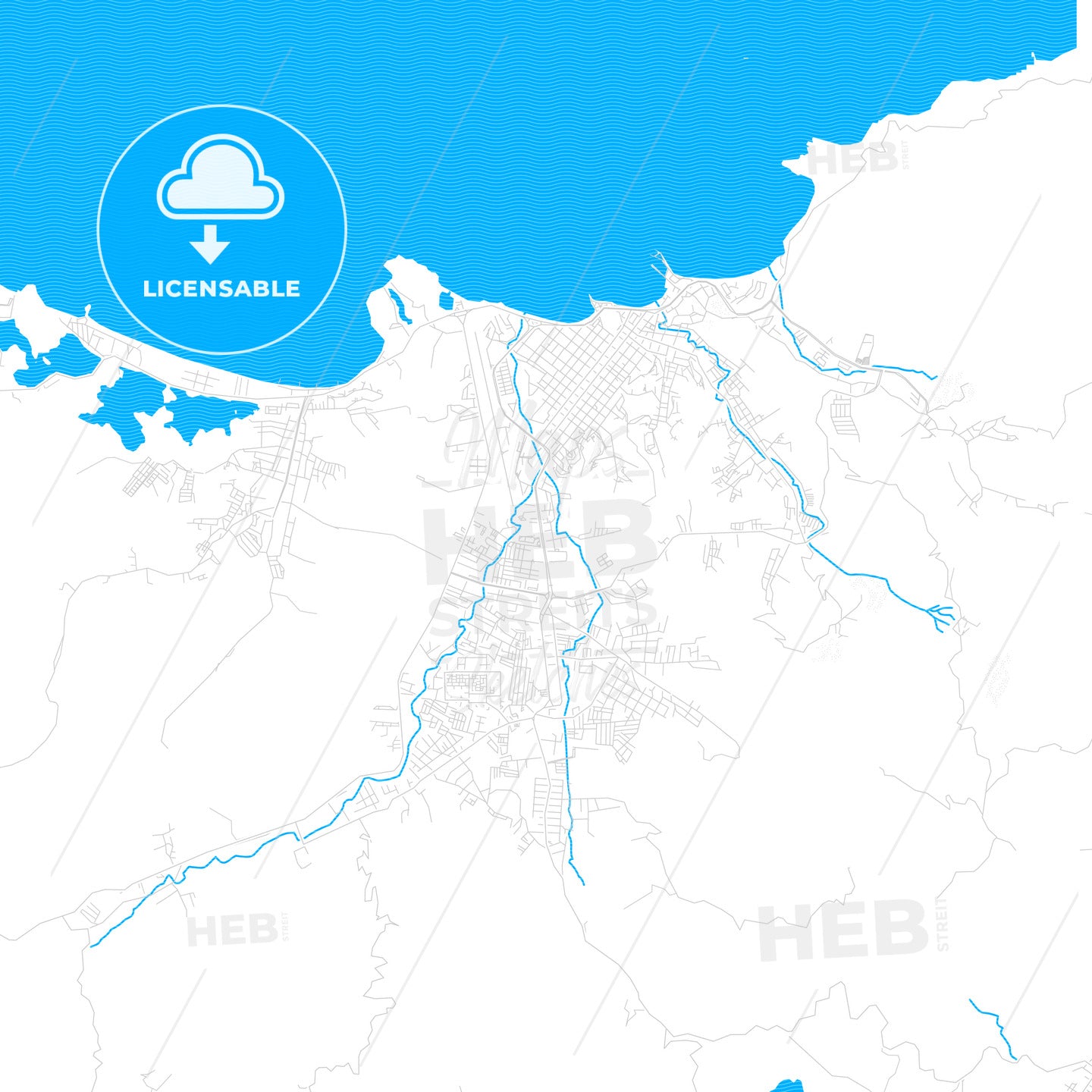 Carupano, Venezuela PDF vector map with water in focus