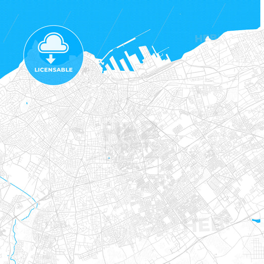 Casablanca, Morocco PDF vector map with water in focus