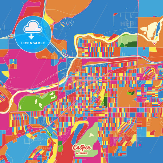 Casper, United States Crazy Colorful Street Map Poster Template - HEBSTREITS Sketches